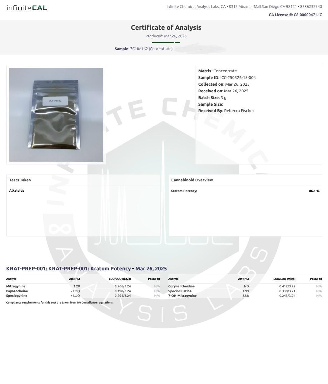 82.8% 7OH Powder 1g (86.1% Total Alkaloids)
