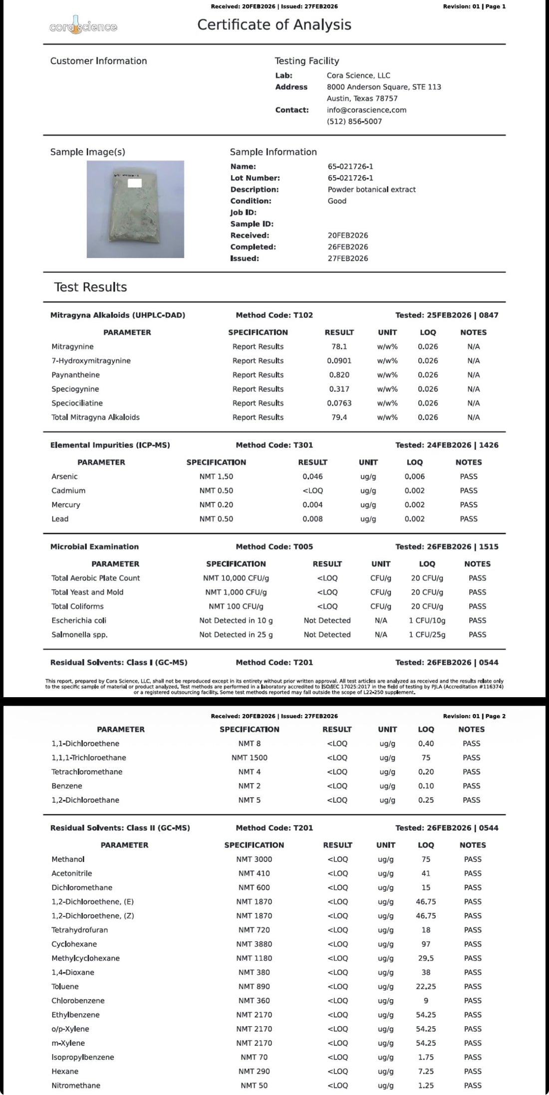 MIT SALT 78% Mitragynine (NO 7OH)