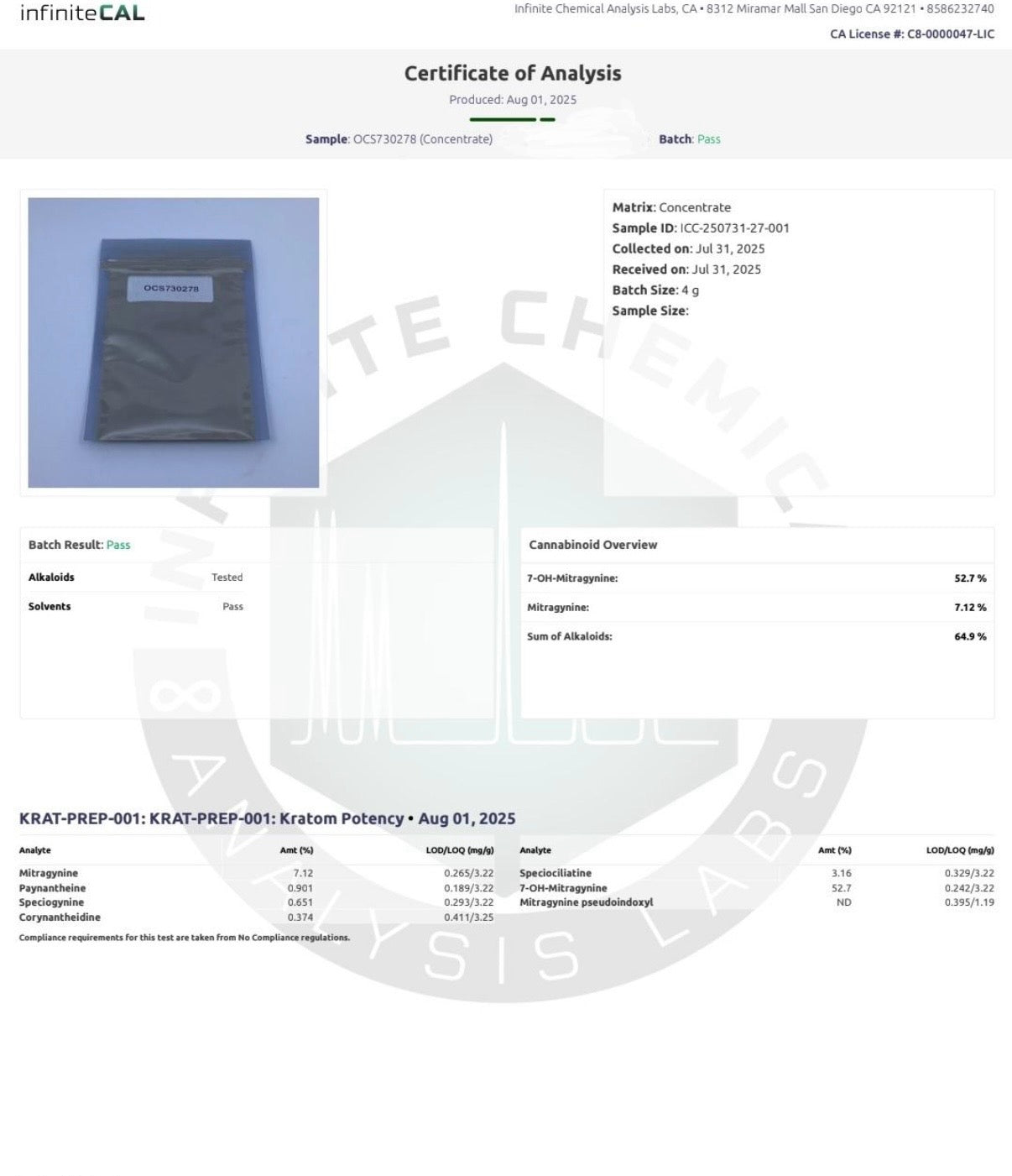 52.7% 7OH Broad Spec Powder (7.12% MIT, 64.9% Total Alkaloids!)